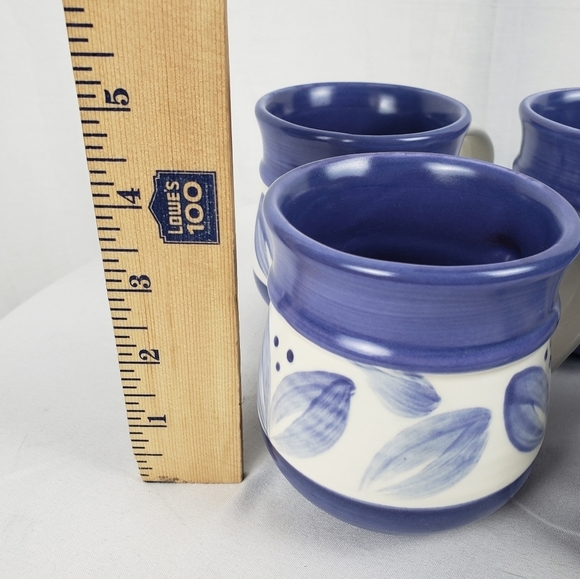 NWOT PFALTZGRAFF Villa Flora Blue Leaves Stoneware Coffee Mugs Set of 4 - Picture 7 of 12
